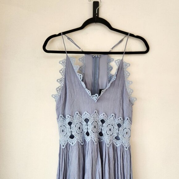 Lulus This is Love Slate Blue Maxi Dress Lace Gauzy Full Length Bridesmaid Sz M - Picture 5 of 11